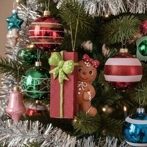 Resin Gingerbread with Red Package Ornament Christmas Home Decor